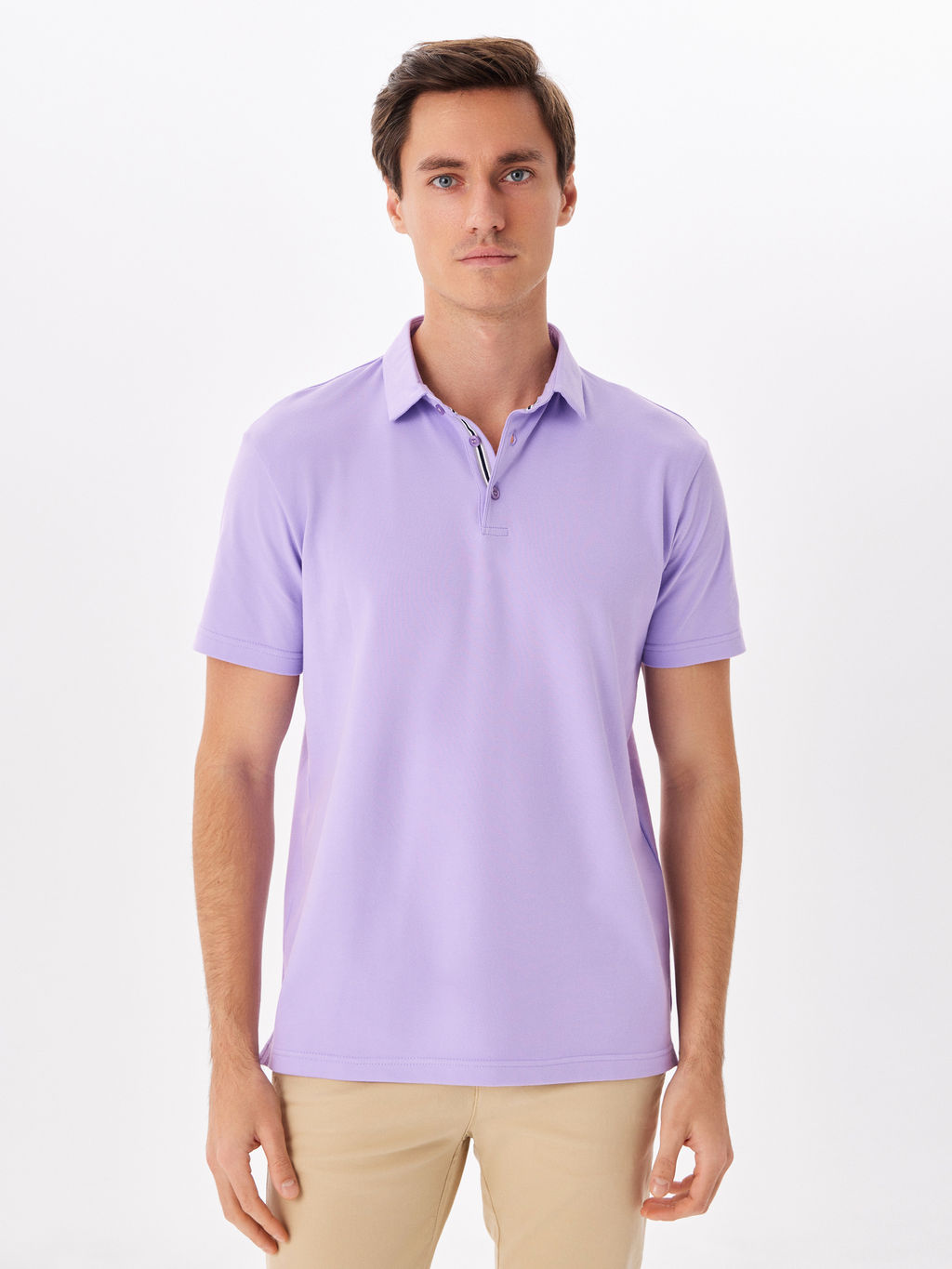 Джемпер мужской с воротником поло короткий рукав GREG G144-PO124T-SA1051 (сиреневый)  фото 7