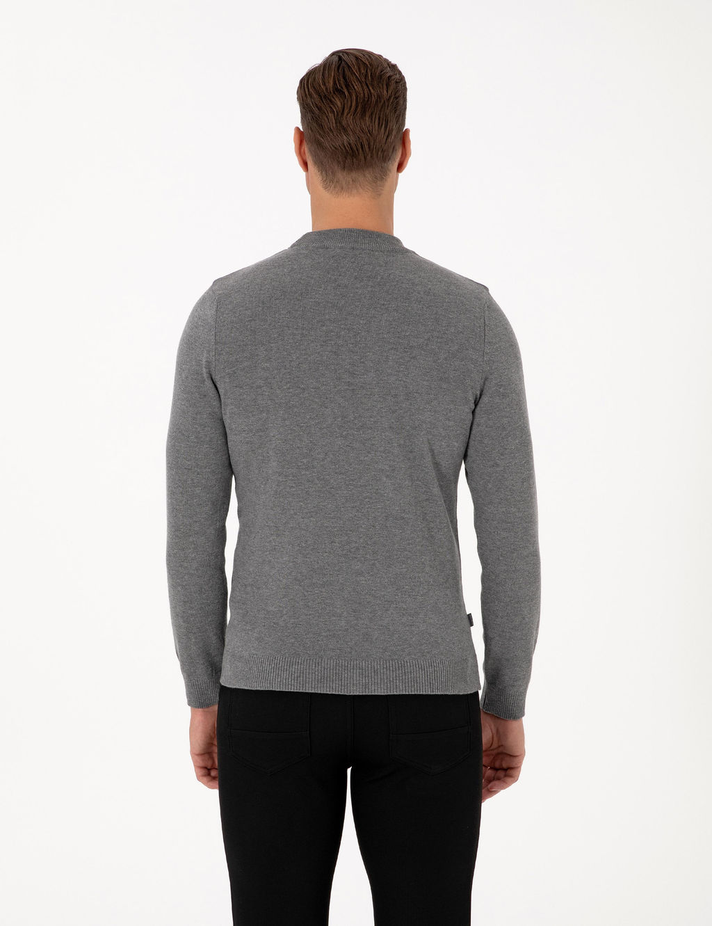 Gri Melanj Slim Fit _eyrek Yaka Basic Triko Kazak - Pierre cardin фото 5