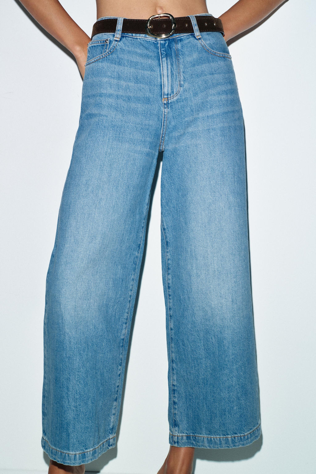 Z.08 BELTED WIDE-LEG CROPPED JEANS - Zara фото 17