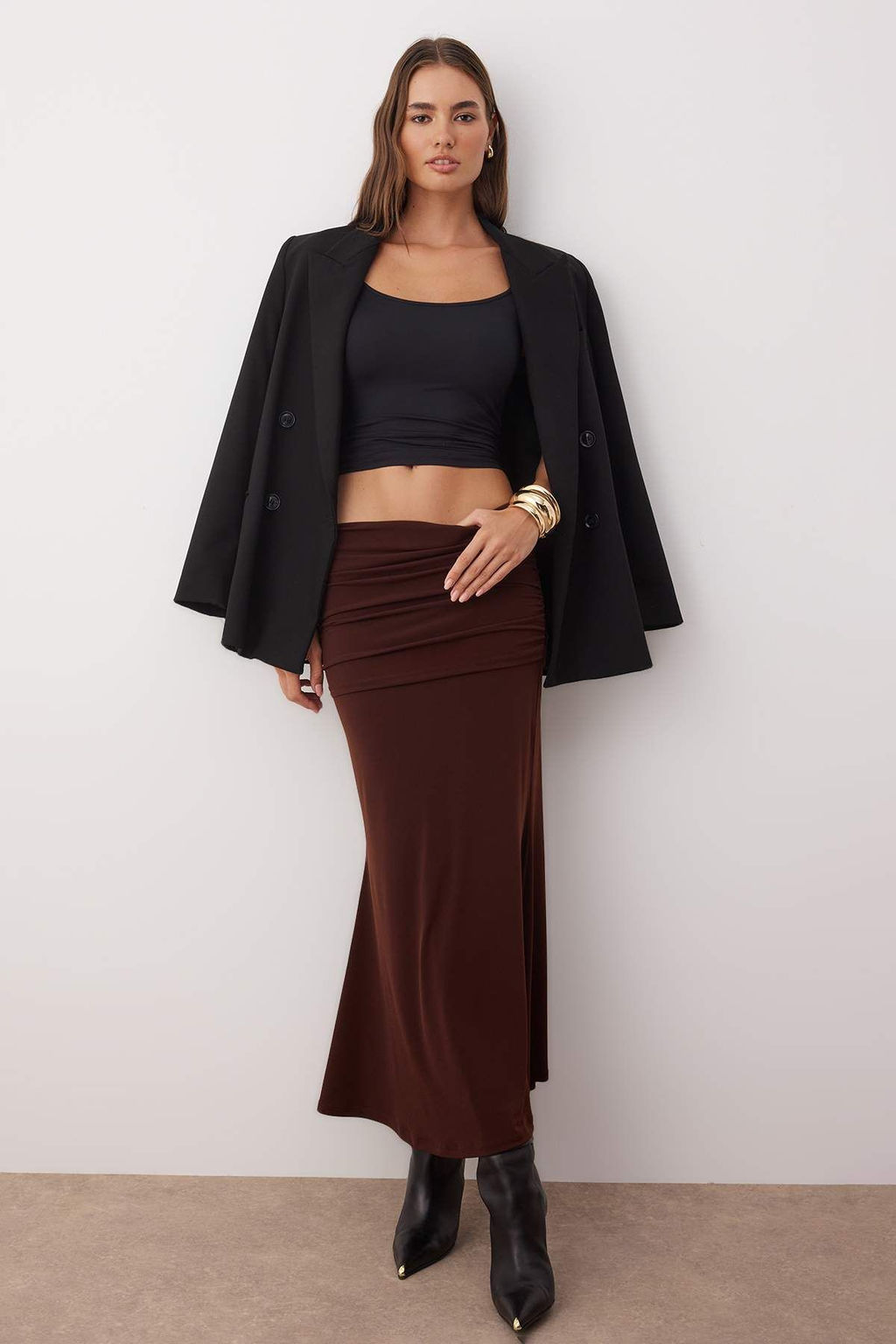Kahverengi Buzgu/Drape Detayl? Maxi Esnek Orme Etek TWOAW26ET00066