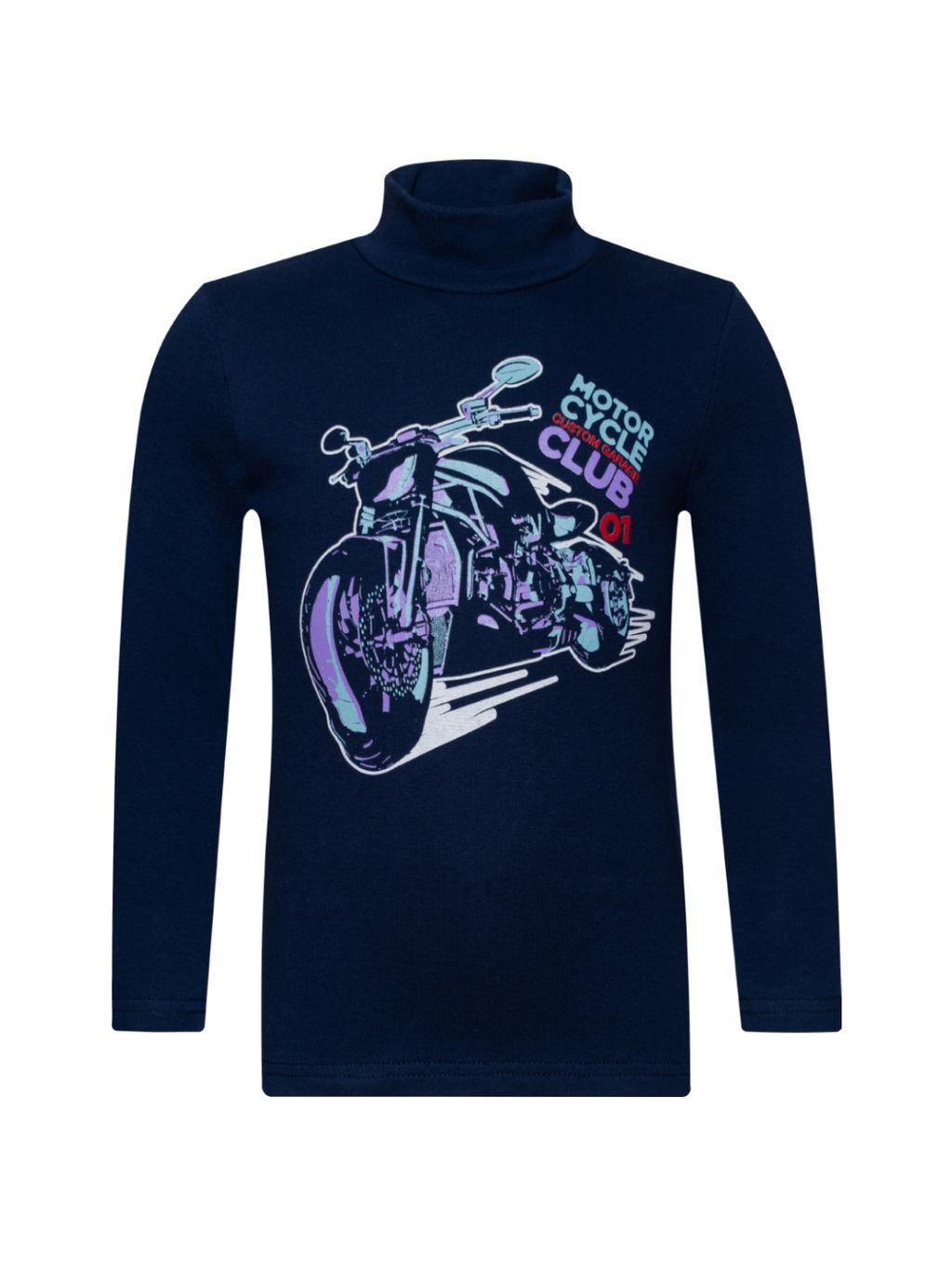 Джемпер-водолазка темно-синяя рисунок мотоцикл 645п (128, 64)