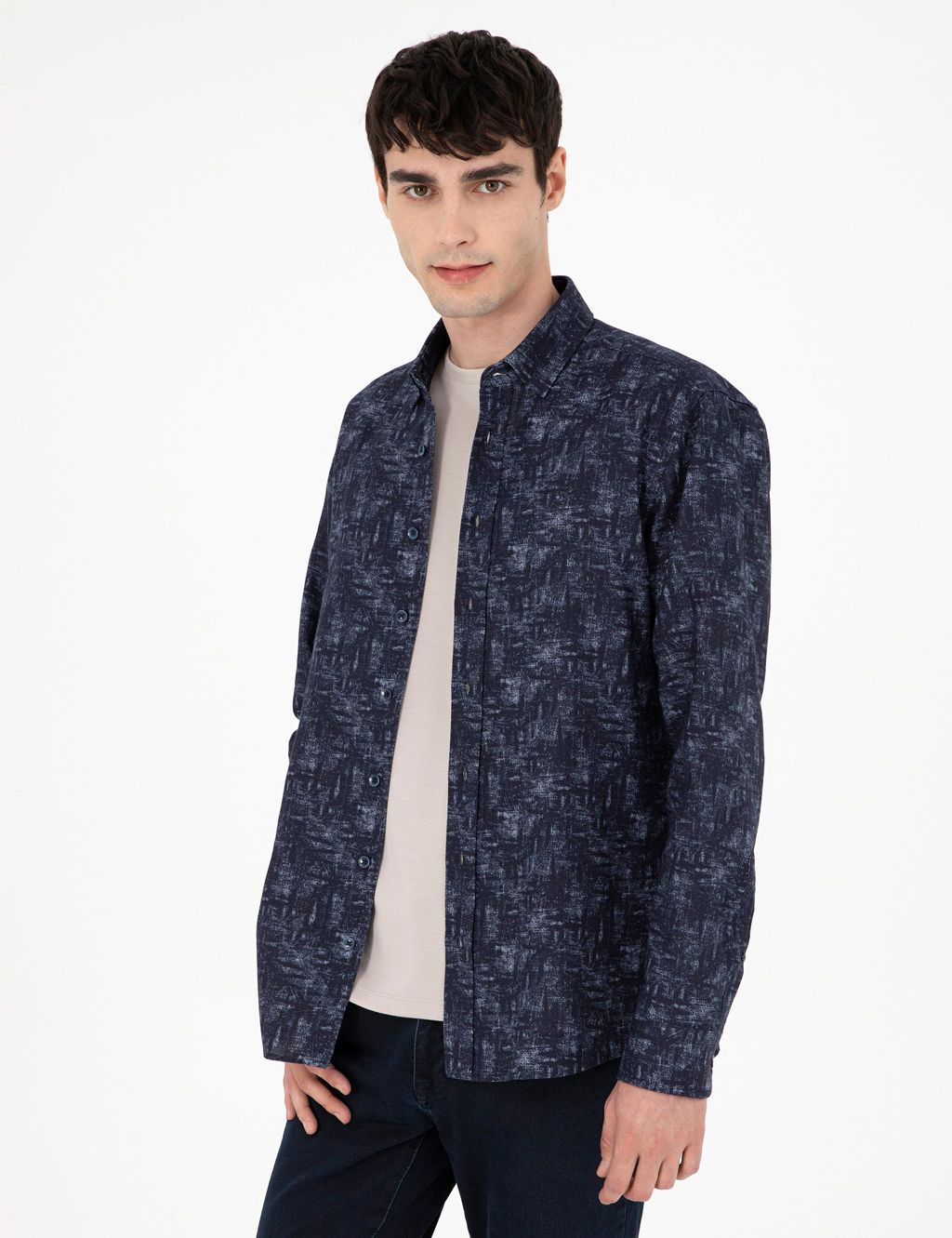 Lacivert Slim Fit Uzun Kollu G_mlek
