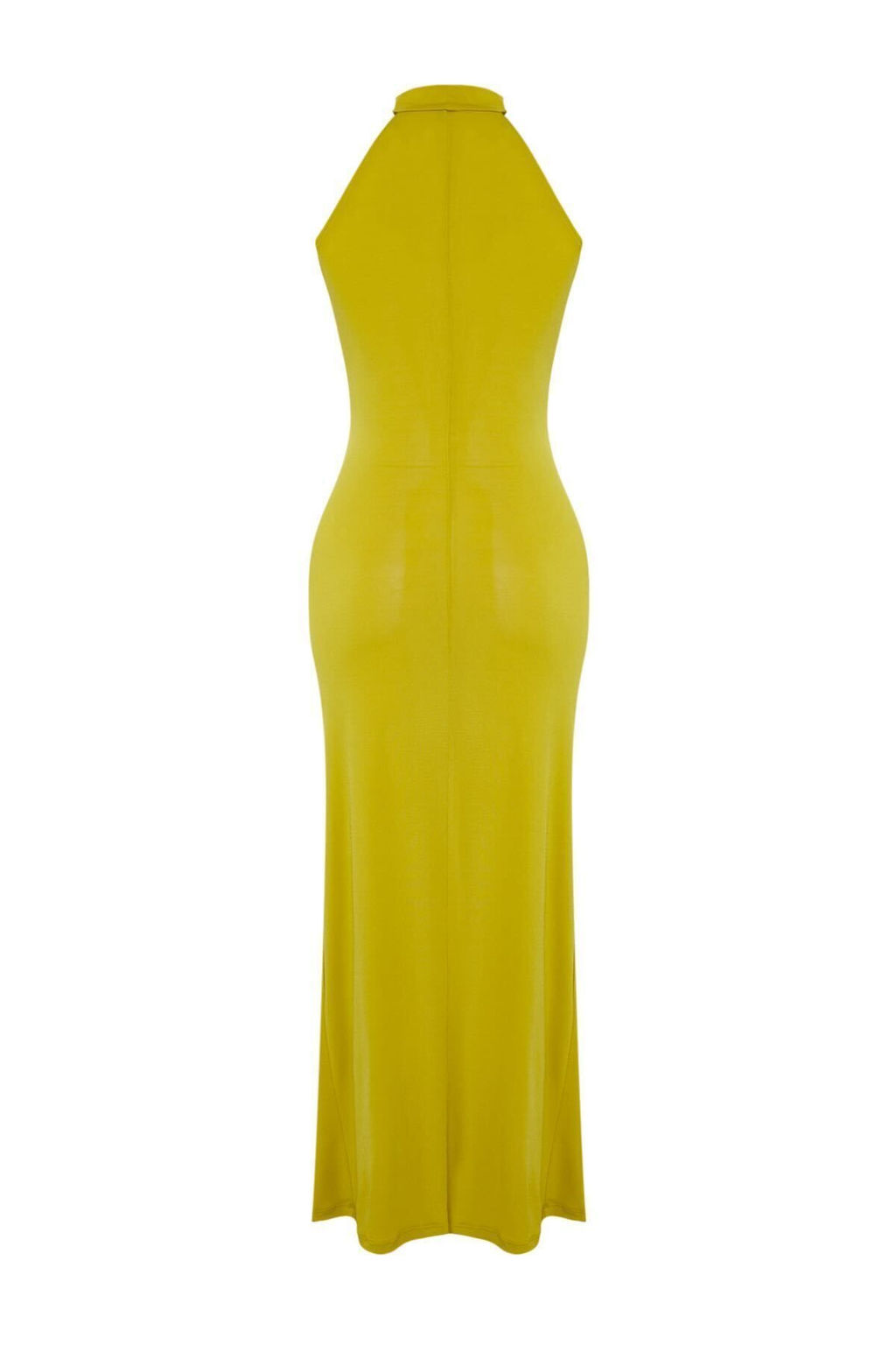 Yag Yesili Kusak Detayl? Halter Yaka Bodycone/Vucuda Oturan Esnek Maxi Orme Elbise TWOSS25EL00689