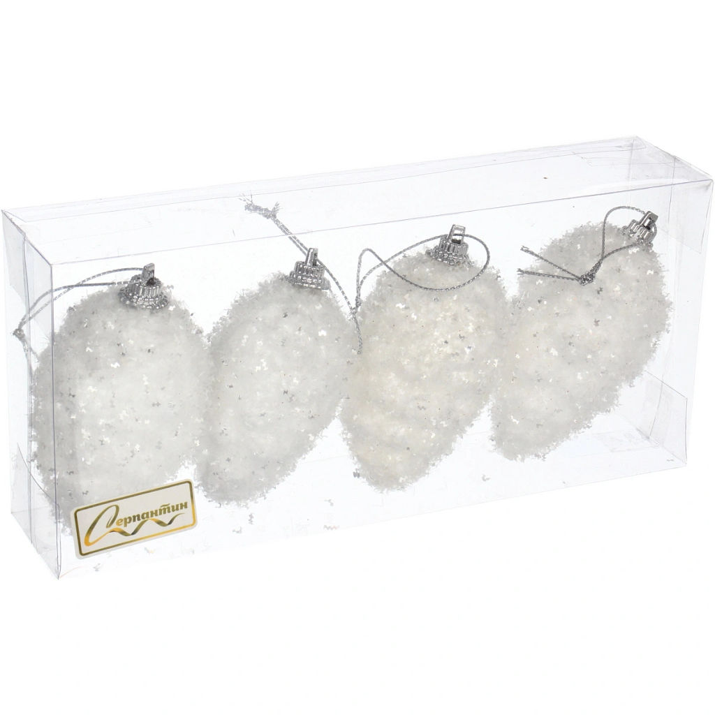 Цена за 2 шт. Ёлочные игрушки "Морозный иней" ШИШКА 7 см (набор 4 шт), Белый