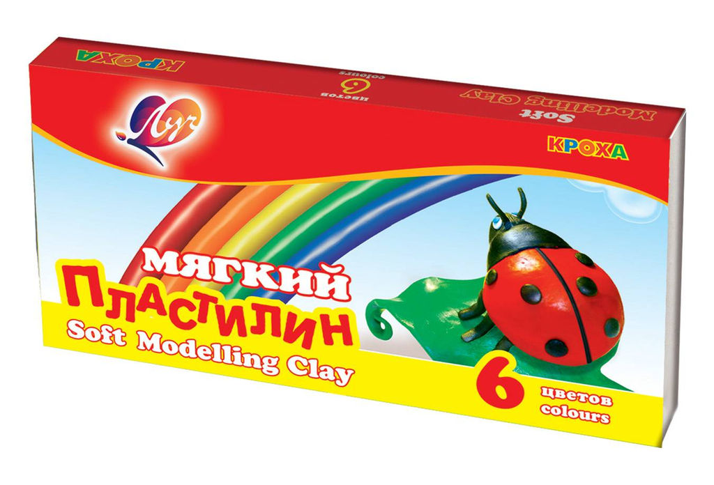 Пластилин восковой ЛУЧ КРОХА мягкий, 6 цветов, 99 г, со стеком