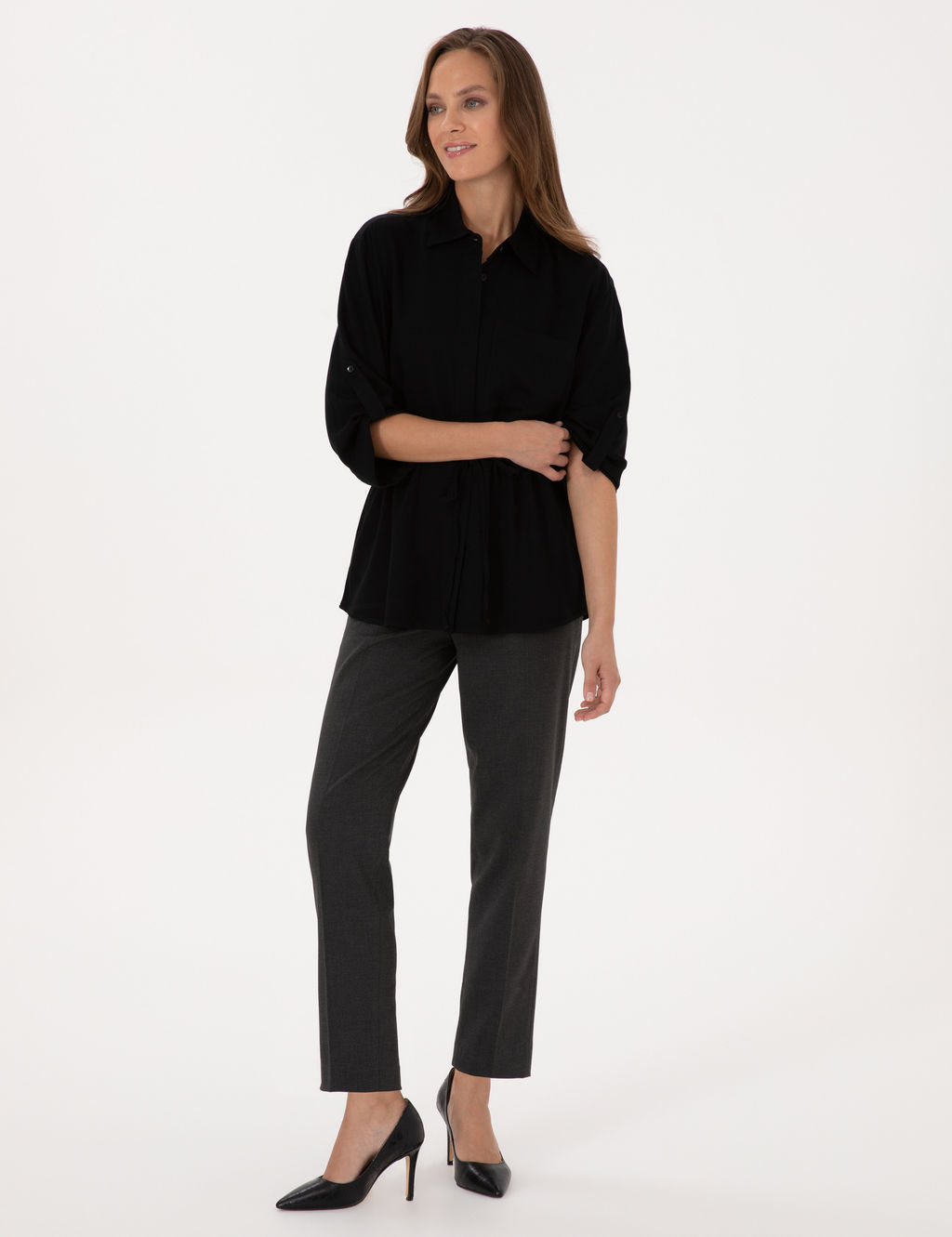 Siyah Comfort Fit Uzun Kollu G_mlek