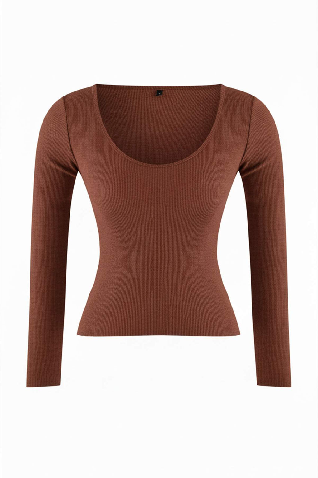 Kahverengi-Gri Melanj 2li Paket V Yaka Fitted/Vucuda Oturan Pamuklu Esnek Orme Bluz TWOAW24BZ00068