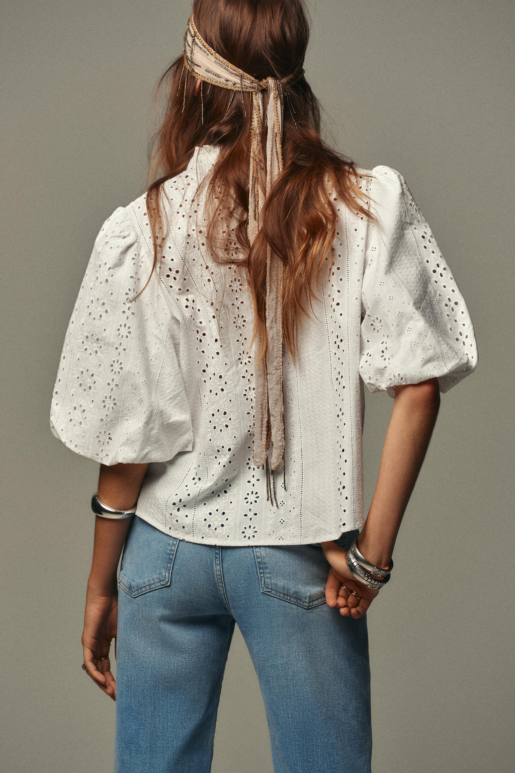 SHIRT WITH CUTWORK EMBROIDERY AND PUFF SLEEVES - Zara фото 6