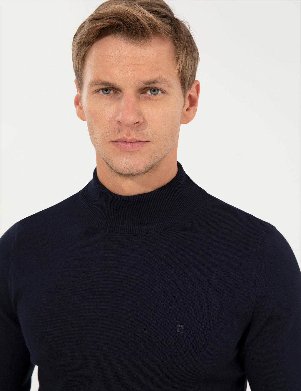 Lacivert Slim Fit Yar_m Bal_k__ Yaka Basic Triko Kazak