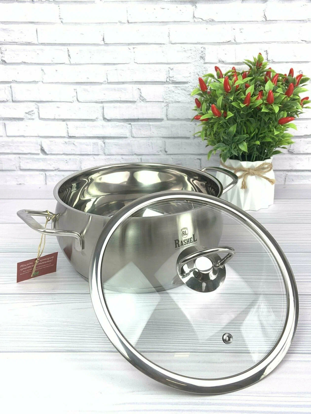 Кастрюля 4л из нержавеющей стали со стекл. кр., 22х11см (R-40s) /RASHEL/  фото 11