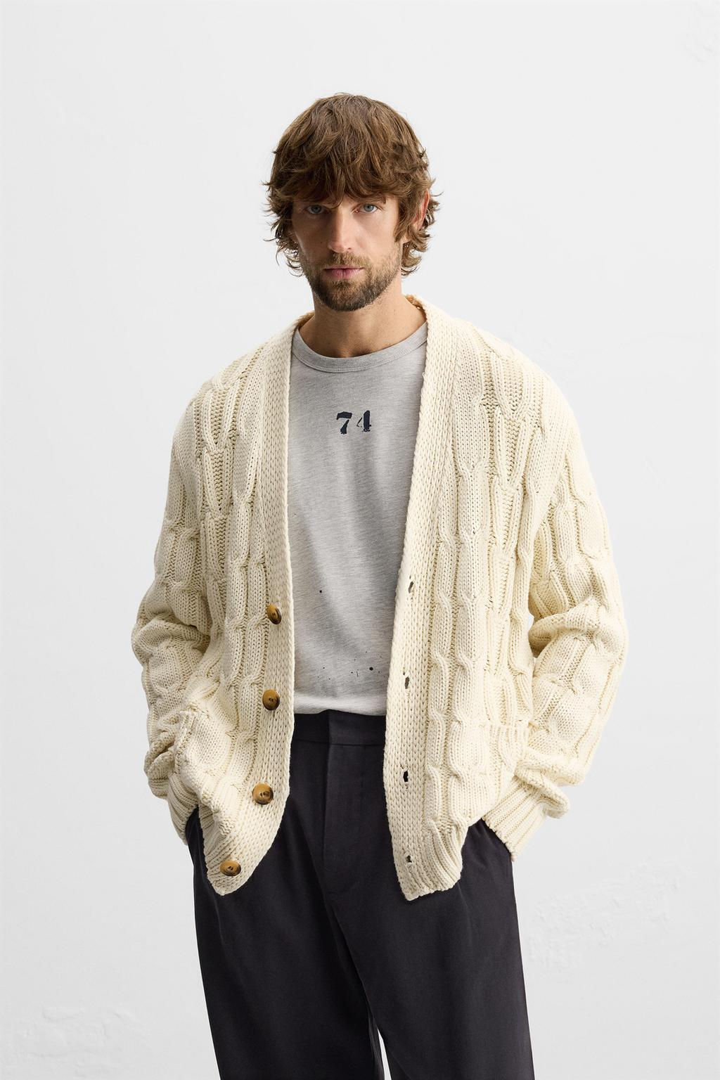 TEXTURED CABLE-KNIT CARDIGAN - Zara фото 2