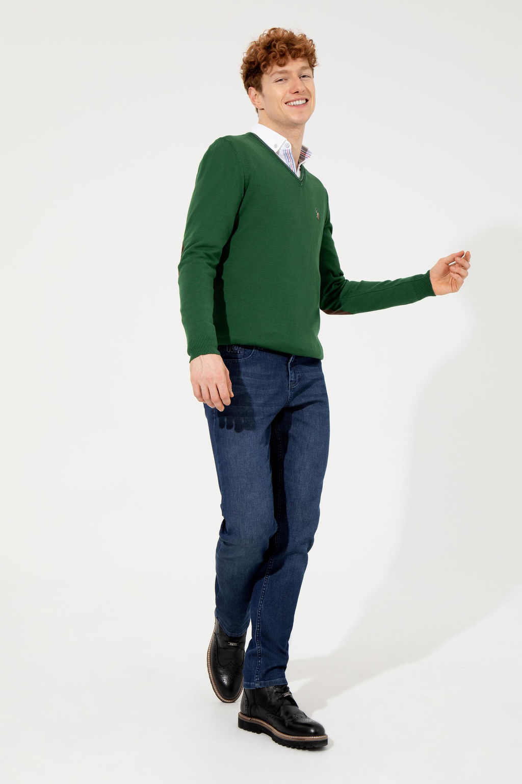 U. S. Polo Assn Мужской зеленый базовый трикотажный свитер с v-образным вырезом - U.s. polo assn фото 16