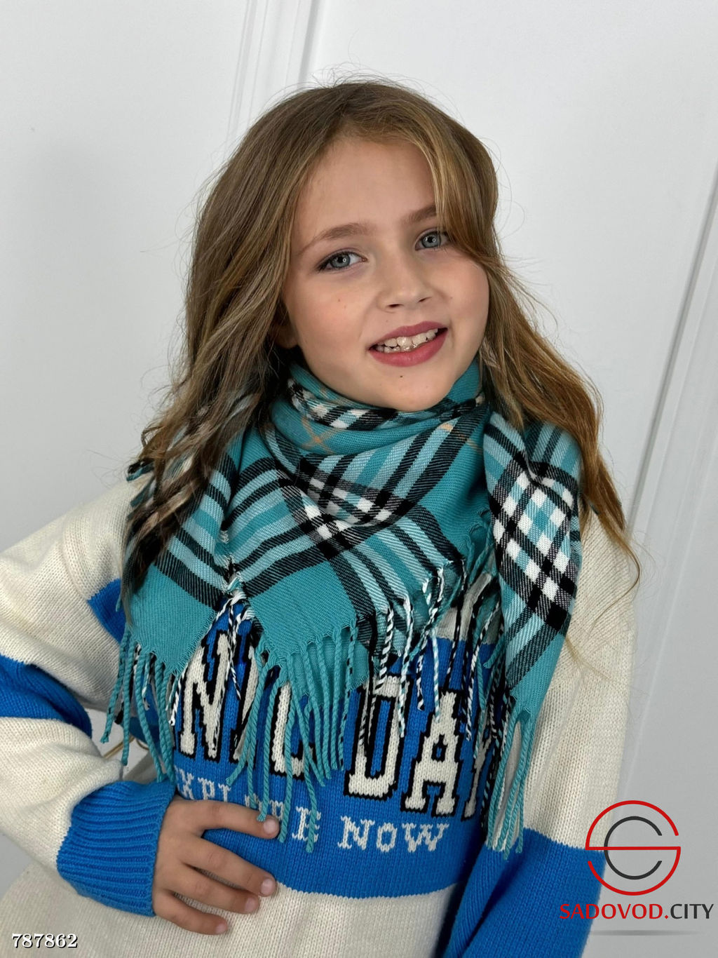 Детский платок теплый в клетку