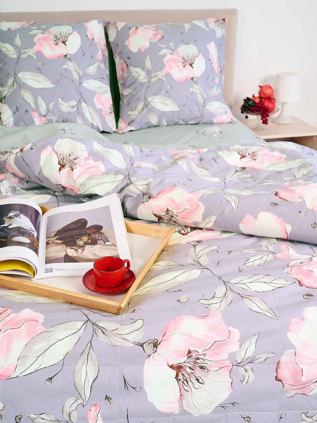 КПБ Перкаль Зима-лето с прост. на резинке - Азалия Семейный с прост. на рез.180*200*20 (нав.70x70)/Простыня, пододеяльник, наволочка 70х70 - 2 шт.