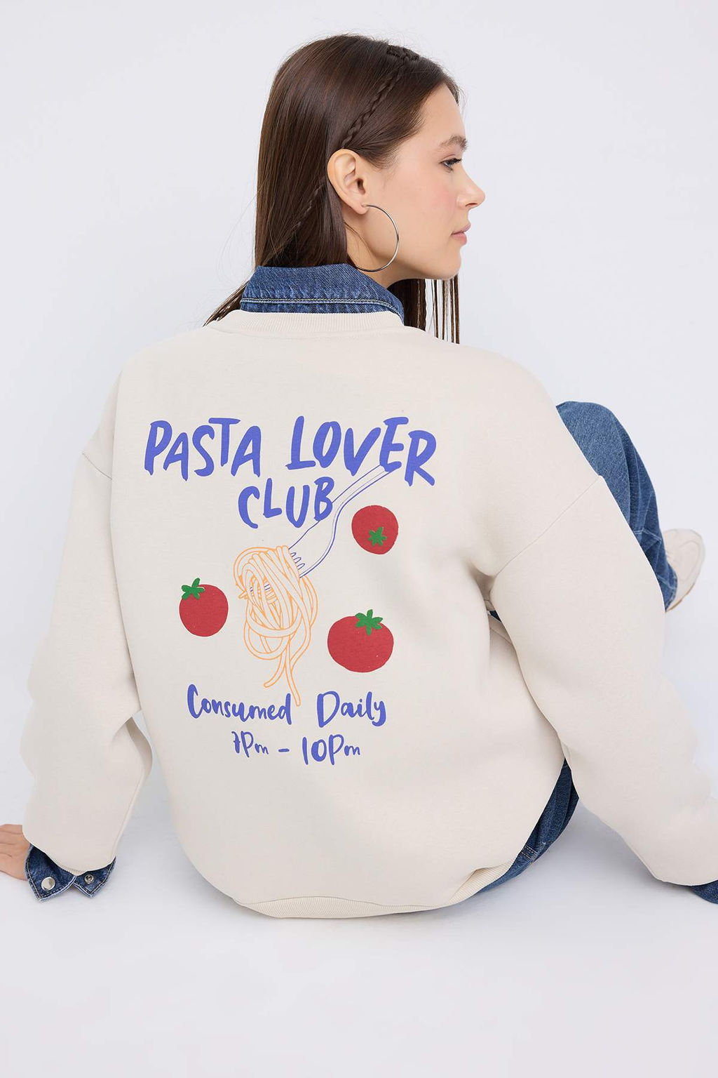 Teen Tas Oversize/Genis Kal?p S?rt Bask?l? Kal?n Ici Polarl? Orme Sweatshirt TWOAW26SW00177 - Trendyolmilla фото 5