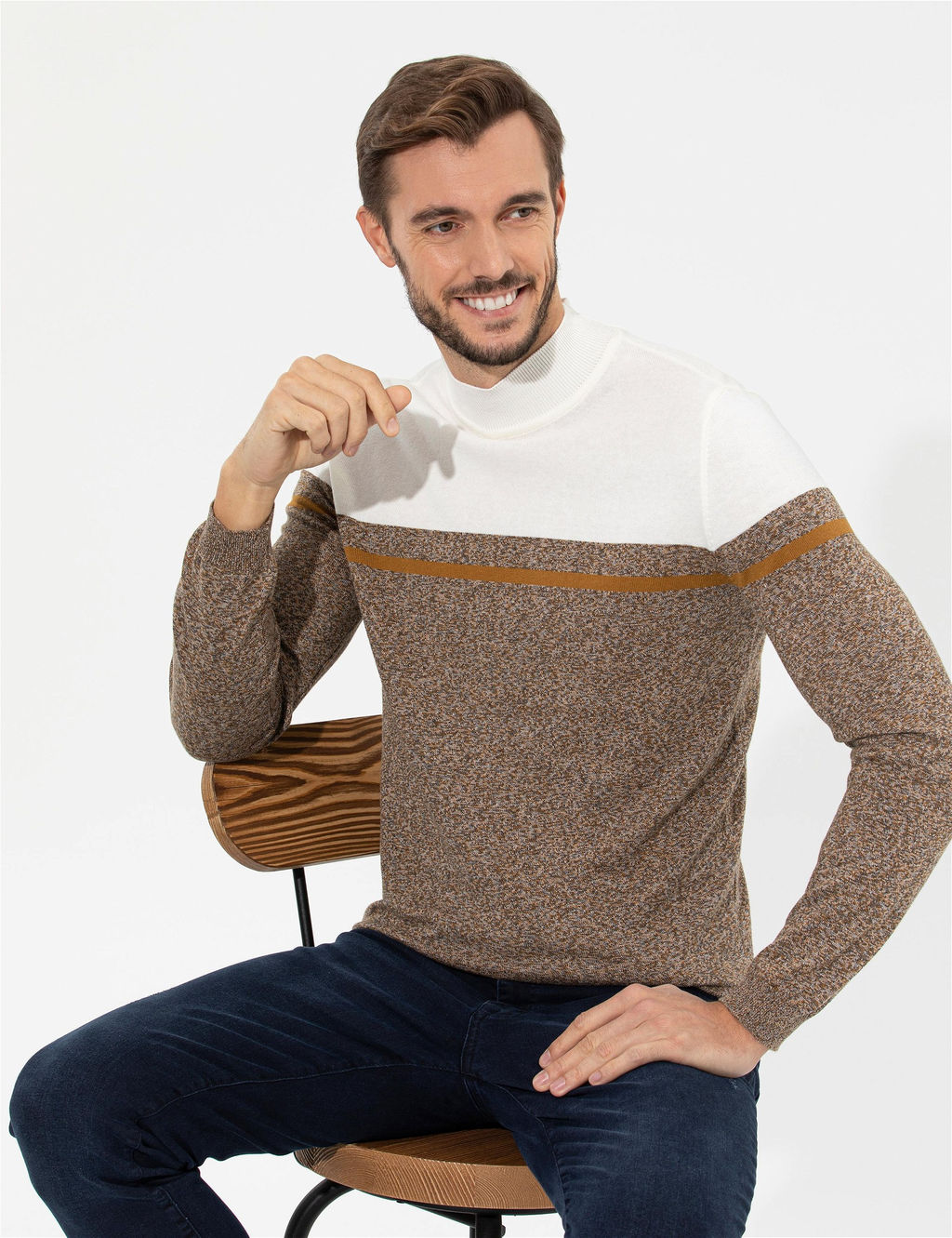 Kahverengi Slim Fit Bal_k__ Yaka Triko Kazak