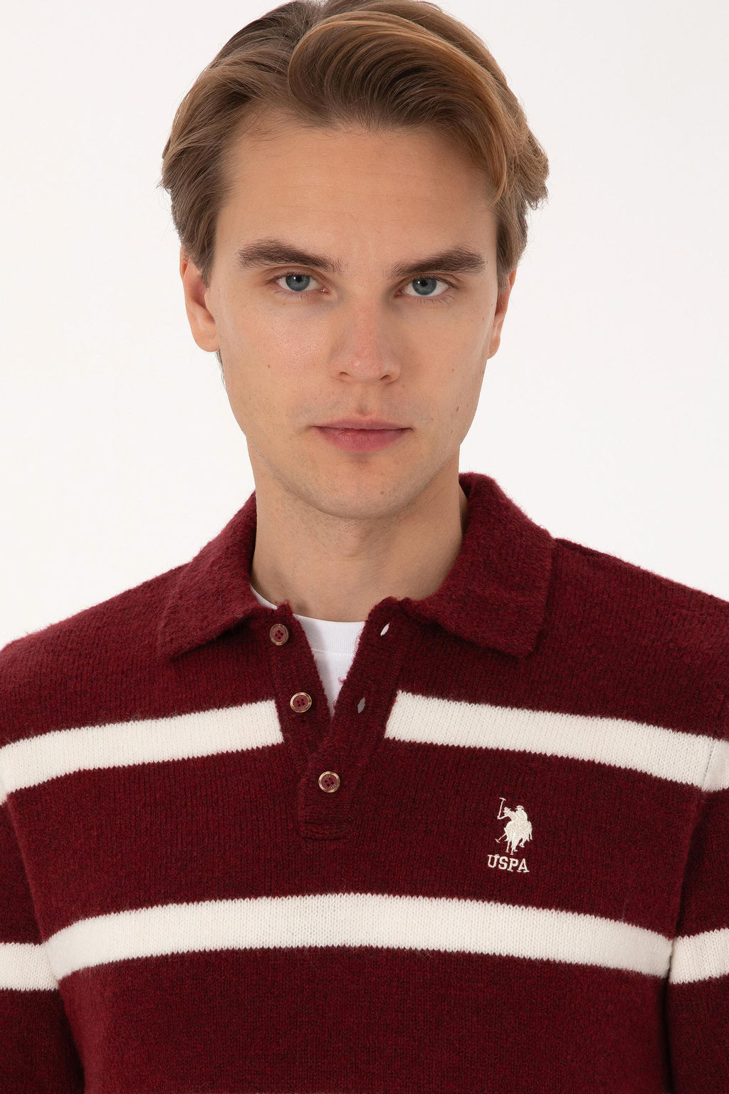 Erkek Regular Fit Polo Yaka Bordo Kazak