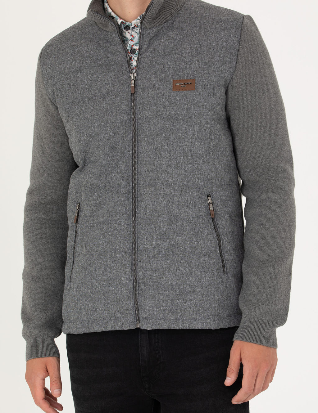 Gri Melanj Slim Fit Fermuarl_ Triko H_rka