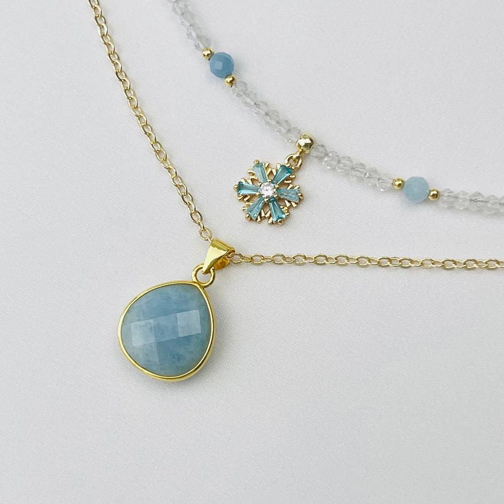 Колье двойное из Горного Хрусталя,Апатита и Аквамарина 38/42 см +