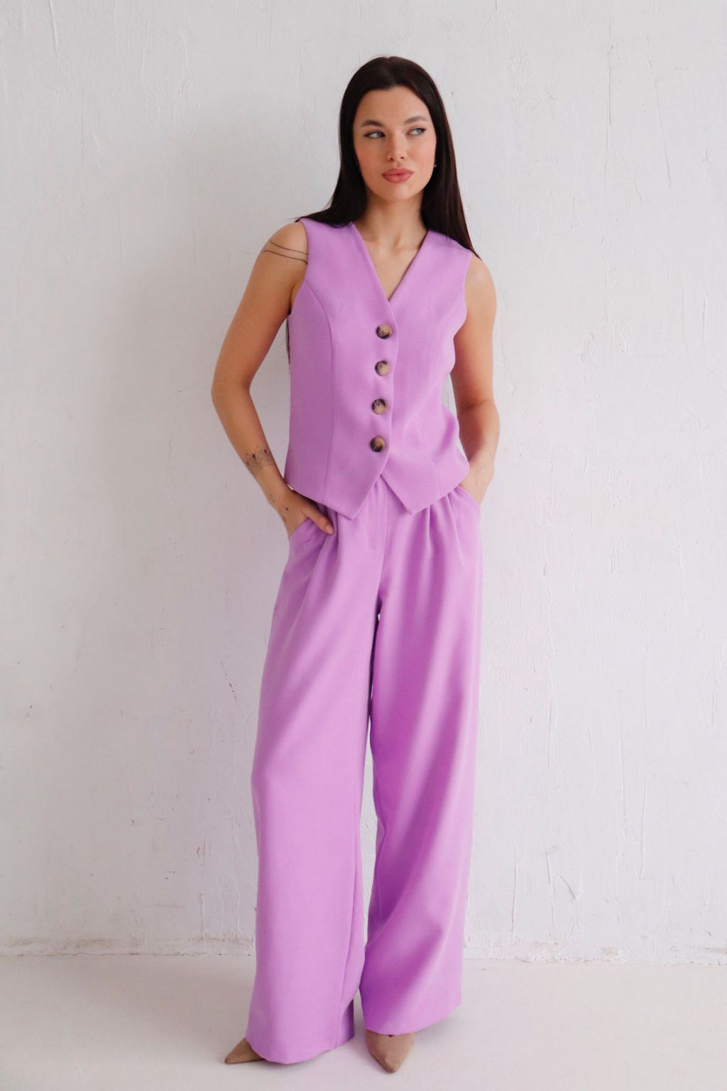 12442 Костюм брючный с жилетом сиреневый - Martichelli фото 12