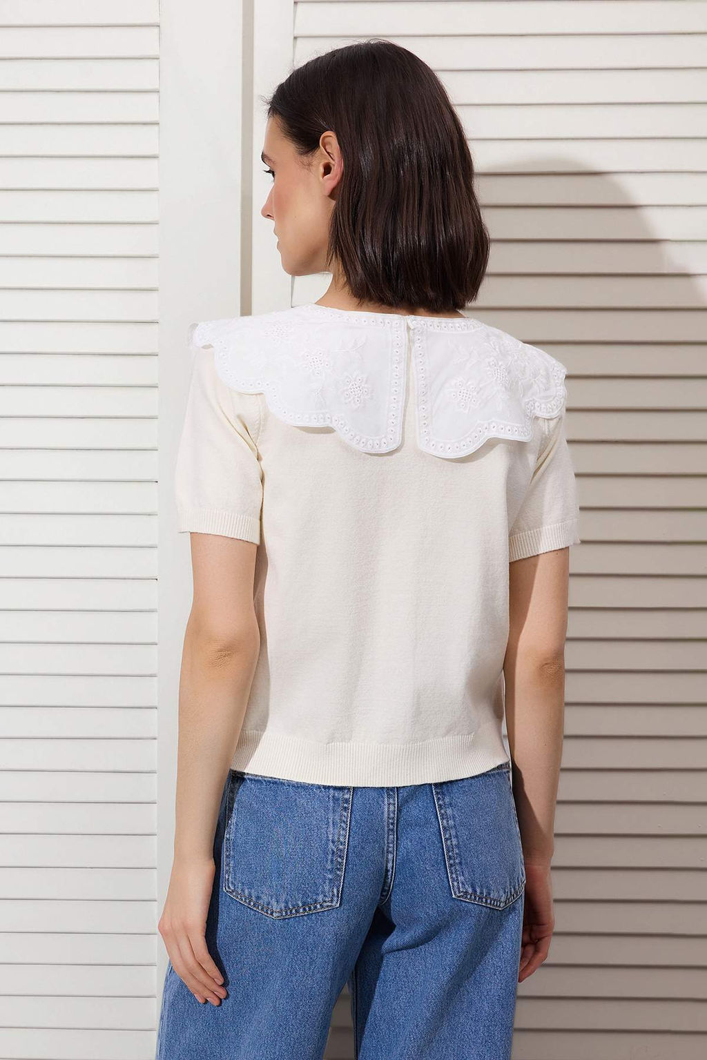 Tas Premium Iplik/Ozel Iplik Dantel Yakal? Triko Bluz TWOSS26BZ00112