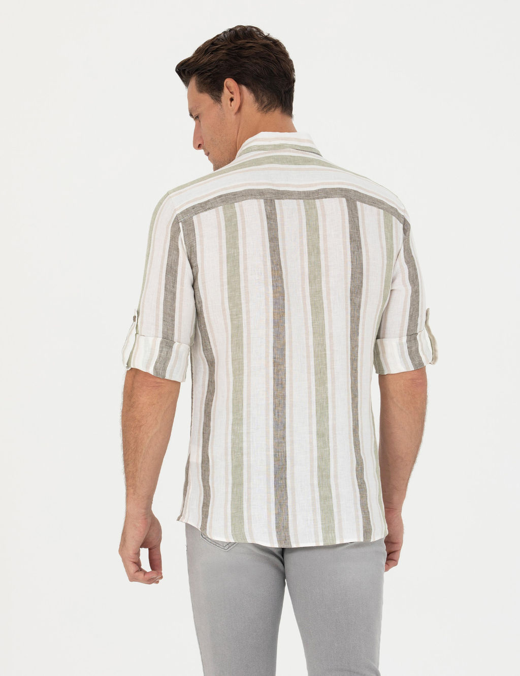 Haki Slim Fit %100 Keten G_mlek