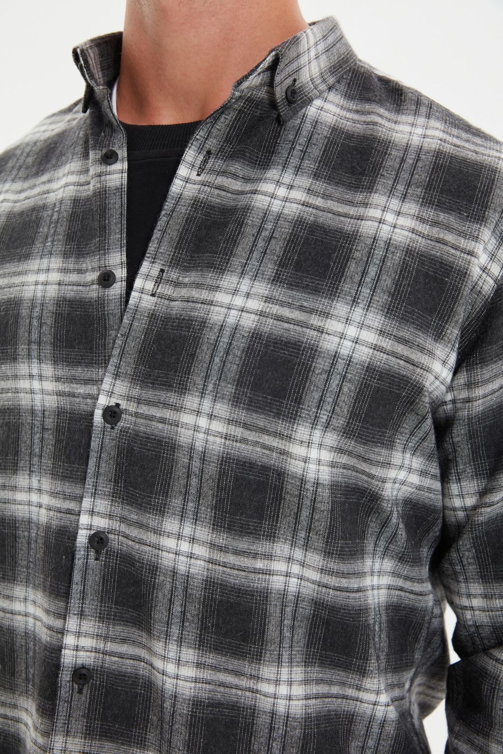 TRENDYOL MAN Gri Slim Fit Dugmeli Yaka Apoletli K?sl?k Oduncu Kareli Gomlek TMNAW22GO0357 - Trendyolmilla фото 8