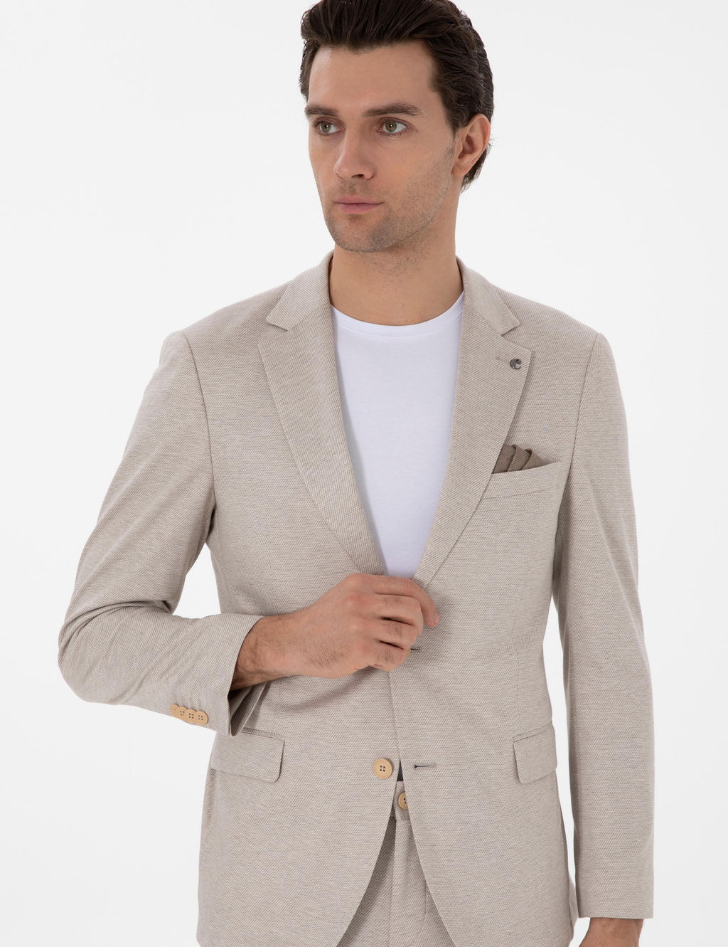 Bej Slim Fit Tak_m Elbise - Cacharel фото 3