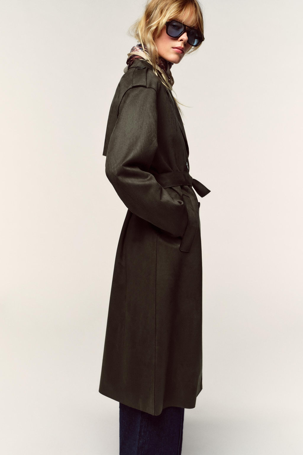 LONG FAUX SUEDE TRENCH COAT - Zara фото 7