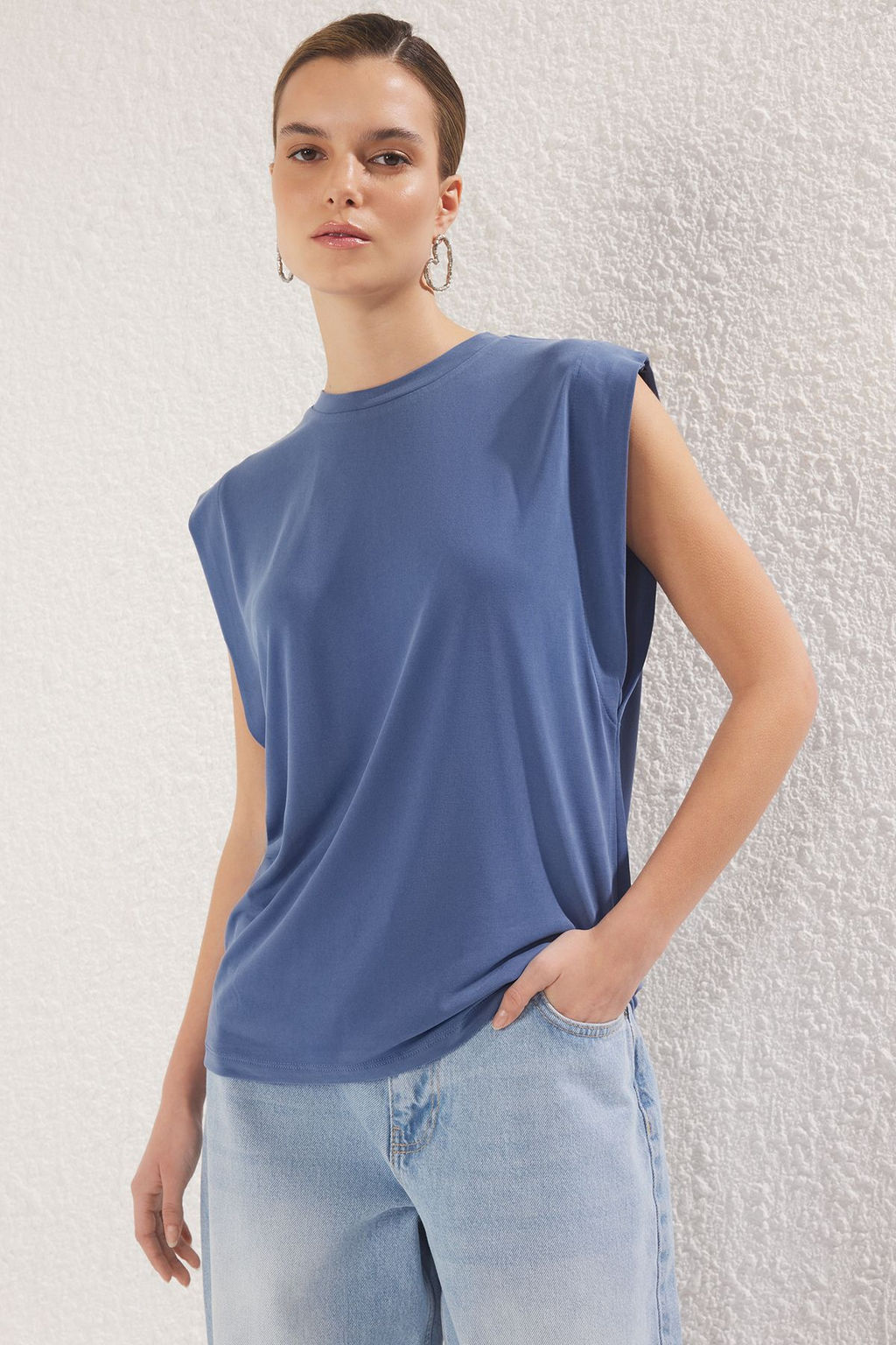 Indigo More Sustainable Modal Ay Kol Regular/Normal Kesim Bisiklet Yaka Orme T-Shirt TWOSS25TS00001