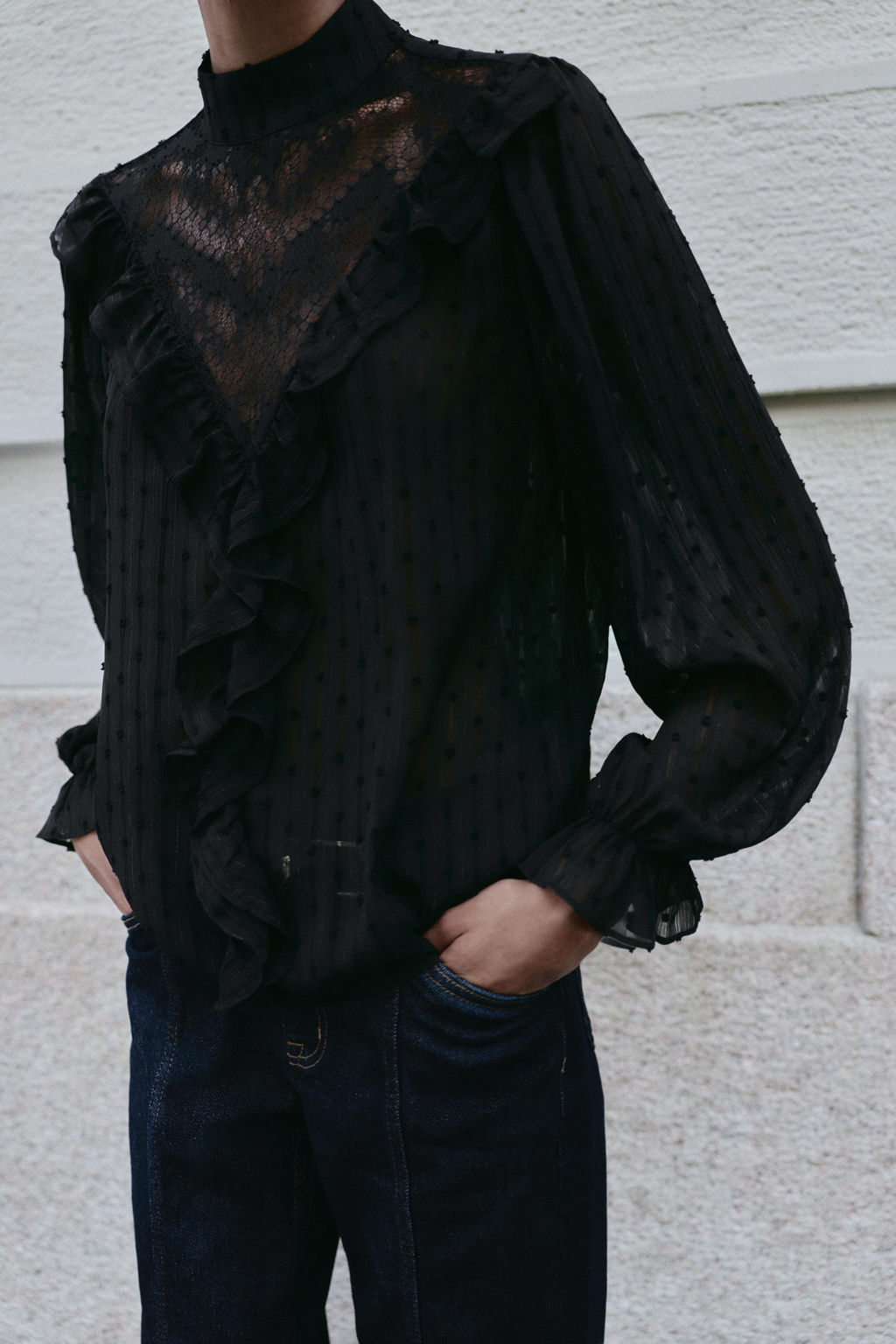 LACE DOTTED MESH SHIRT - Zara фото 3