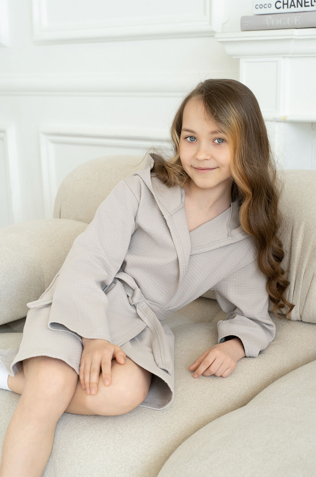 Халат детский вафельный светло-серый 914 (146, 76)