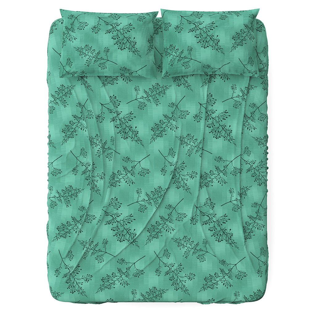 Простыня 1,5 спальная на резинке "Ботаника" зеленый 120х200см, свесы 27см, поплин 115г/м2, хлопок 100%, упаковка "эконом" ПВХ 28х41см, "Домашняя мода" (Россия)