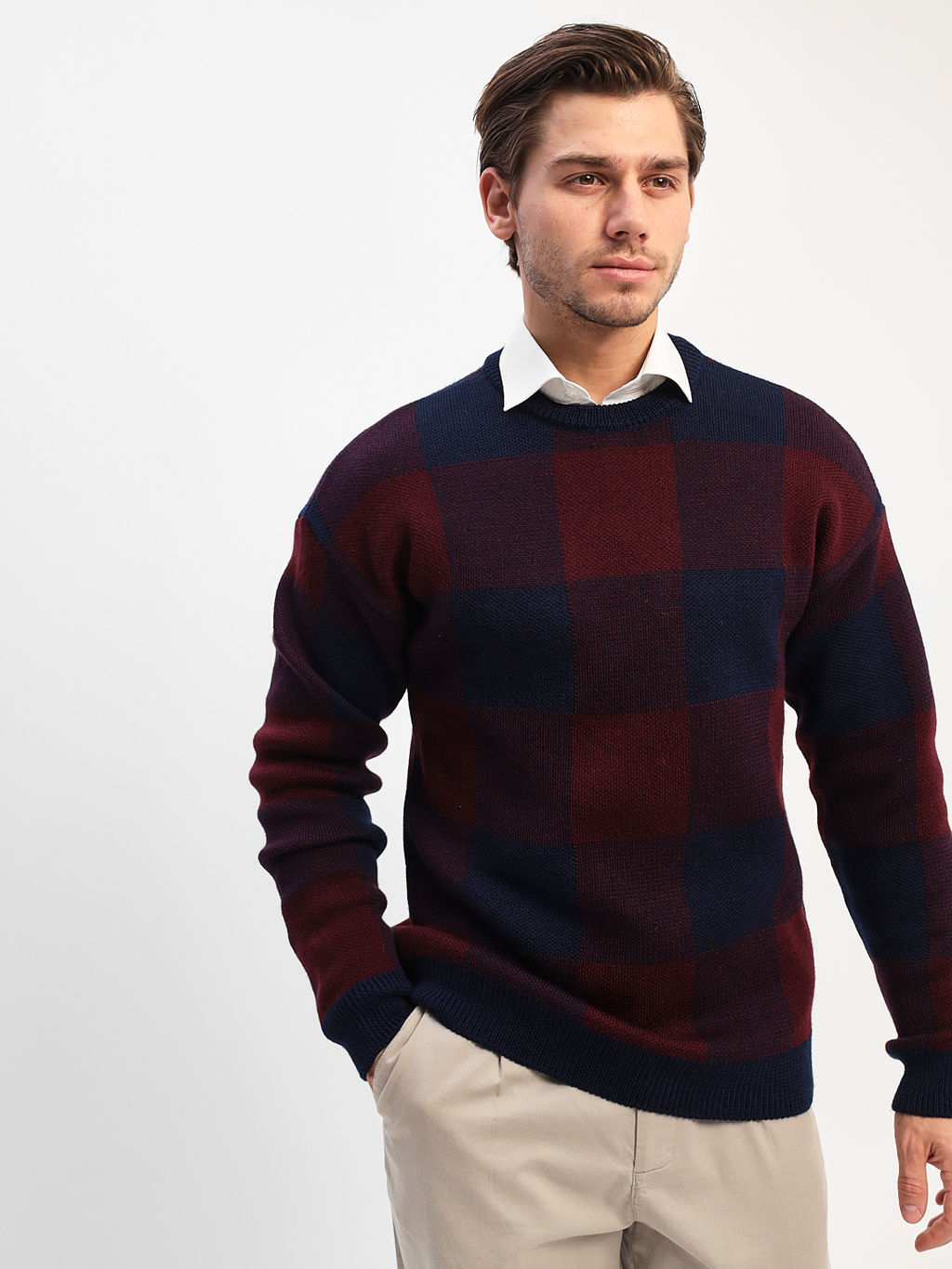 Джемпер мужской CASINO c121-клетка синий 049