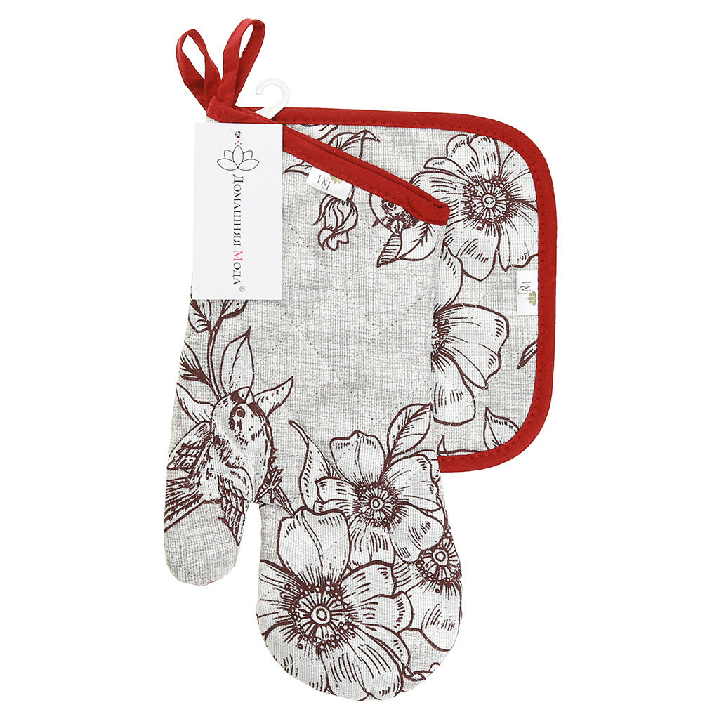 Кухонный комплект Парадиз: прихватка-варежка 15х30см + прихватка 20х20см, рогожка 171г/м2, хлопок 100%, наполнитель - ватин 280г/м2, на пластмассовом подвесе, Домашняя мода (Россия)  фото 4