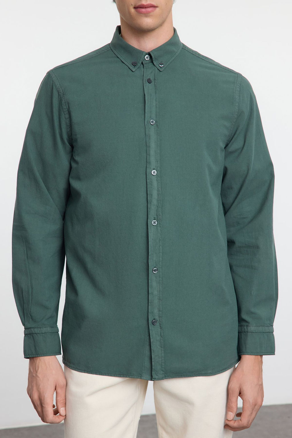 TRENDYOL MAN Haki Unisex Regular Fit %100 Pamuklu Keten Gorunumlu Fit Gomlek TMNSS23GO00099 - Trendyolmilla фото 3