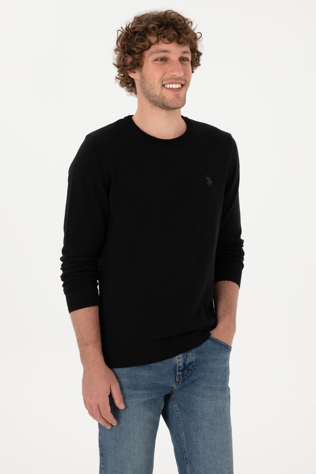 Erkek Slim Fit Bisiklet Yaka Siyah Basic Kazak - U.s. polo assn фото 3