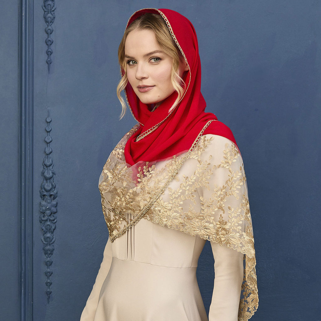 Палантин Золотая веточка, цвет красный - Мастерская ПОКРОВ фото 2
