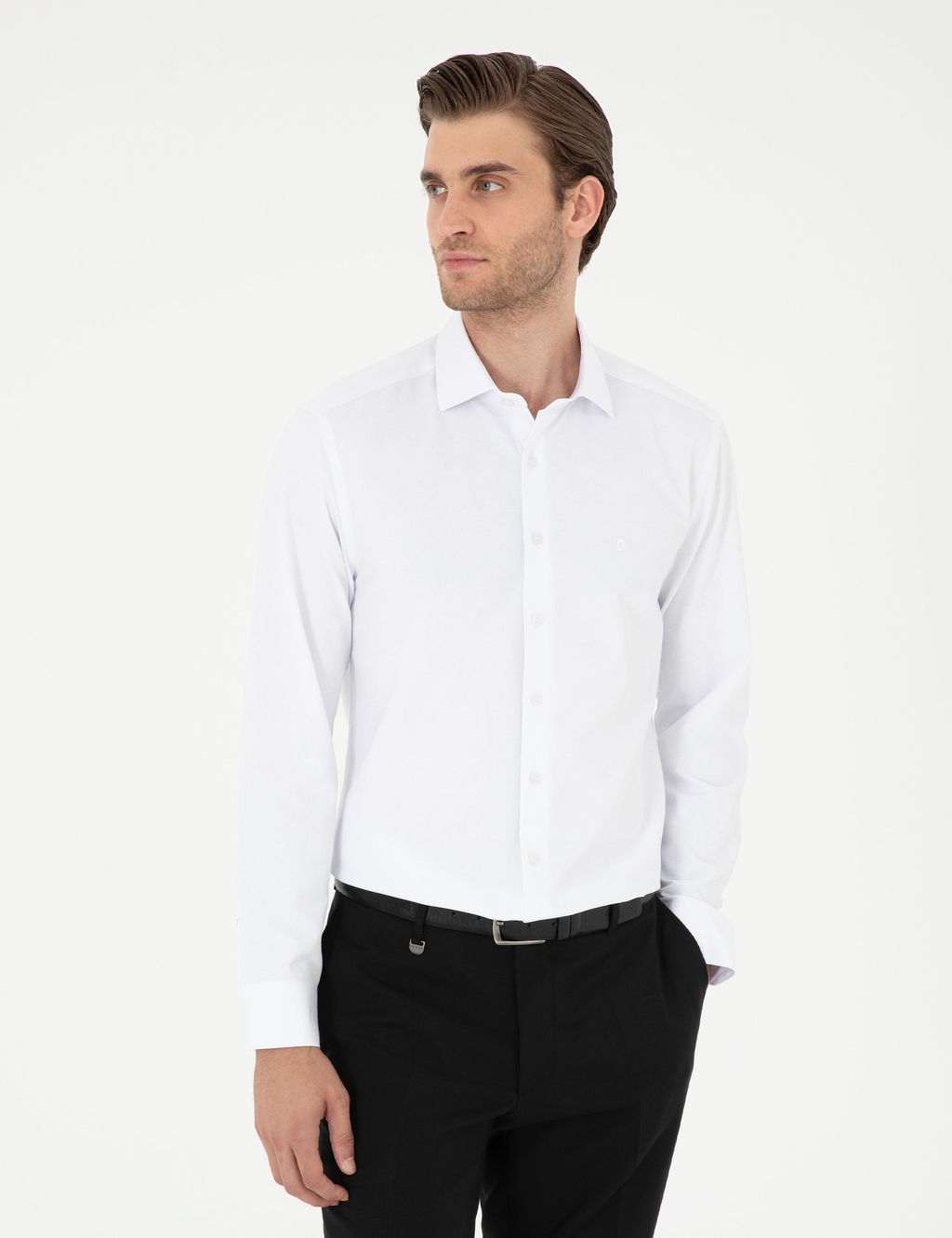 Beyaz Slim Fit Arm_rl_ Uzun Kollu G_mlek