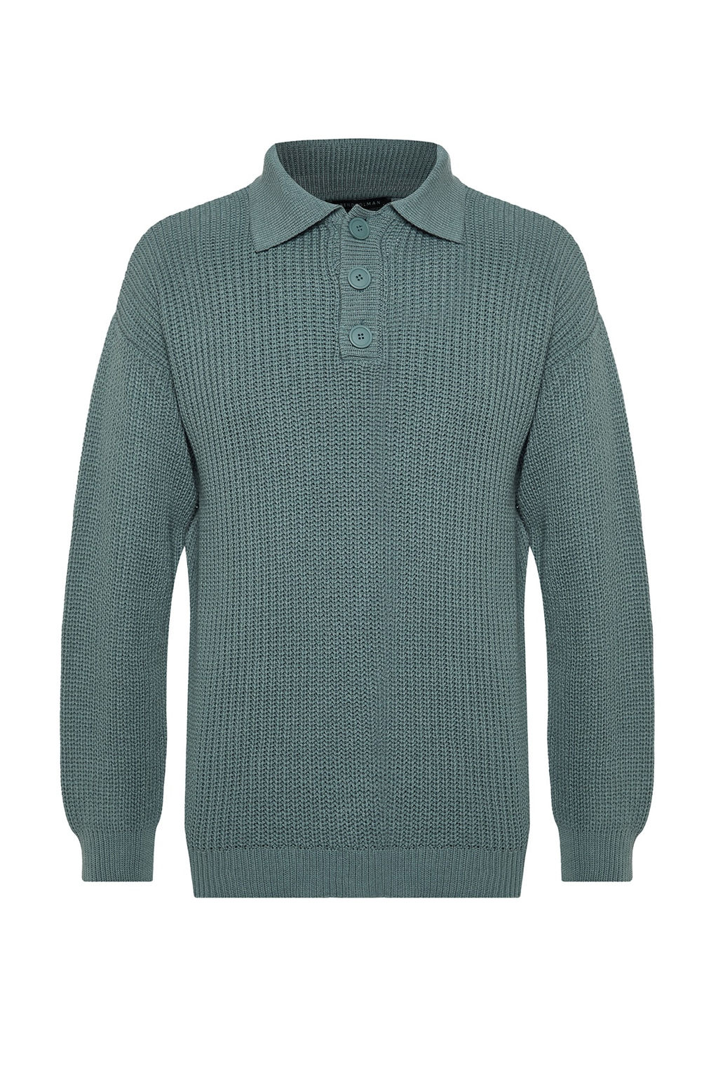 TRENDYOL MAN Unisex Petrol Oversize Fit Genis Kal?p Polo Yaka Tuylenmeyen Basic Triko Kazak TMNAW24KZ00000 - Trendyolmilla фото 6