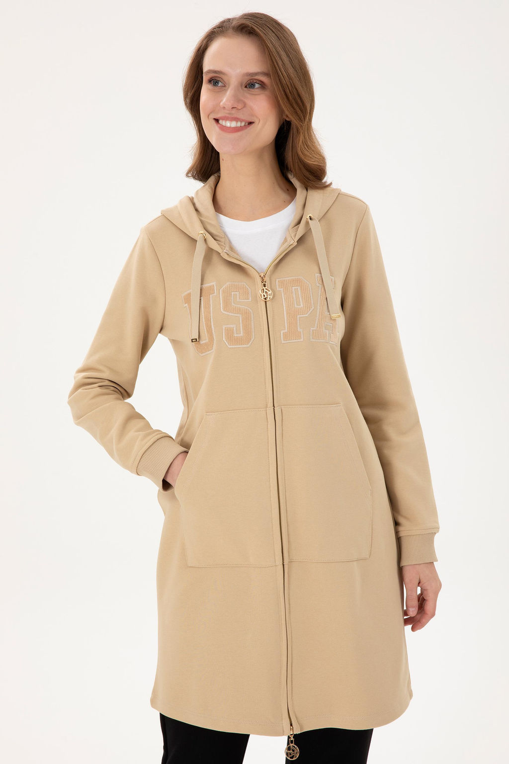 Женская толстовка с капюшоном песочного цвета - U.s. polo assn фото 10