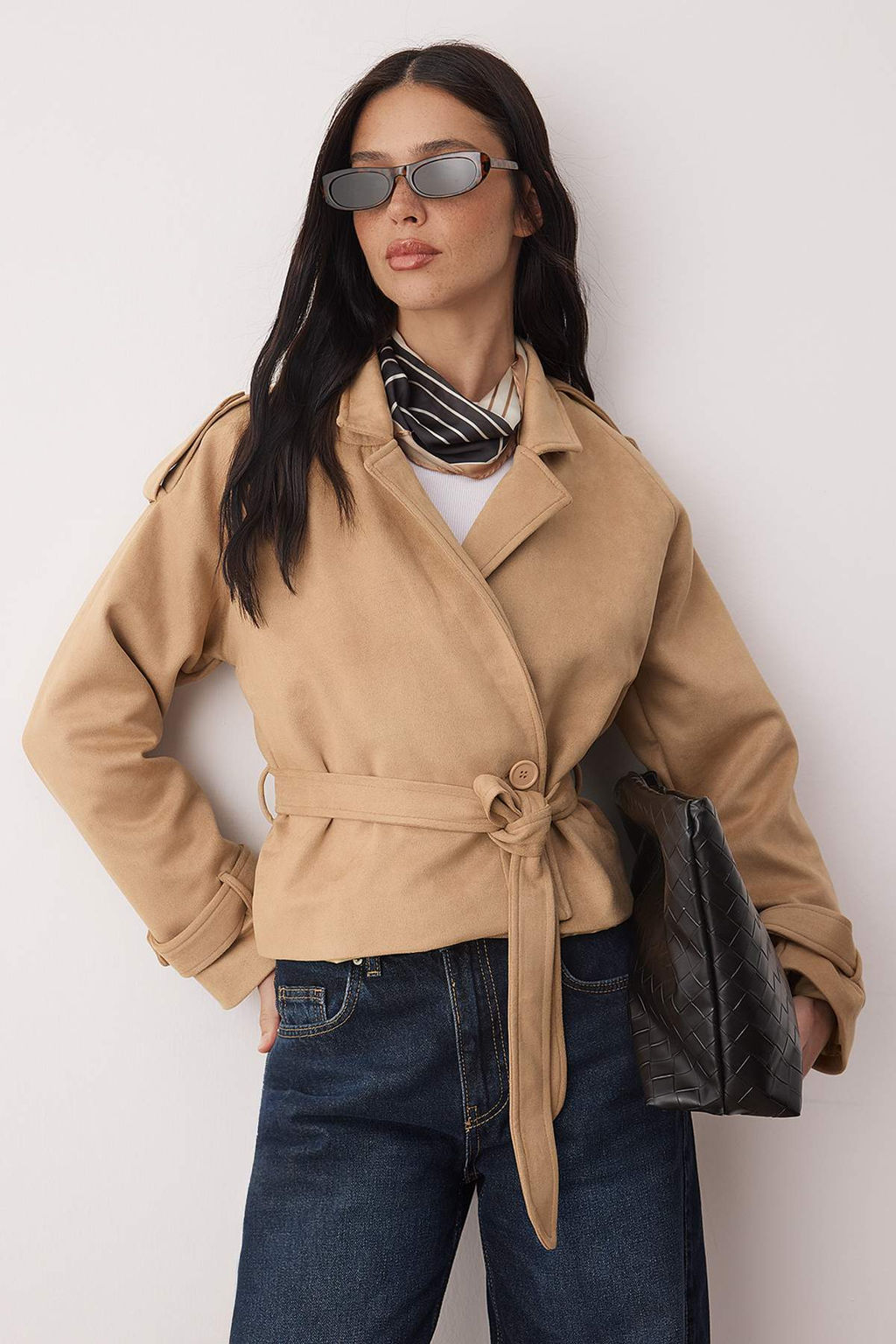 Vizon Regular Kruvaze Kusakl? Suet K?sa Trenckot TWOAW26TR00025