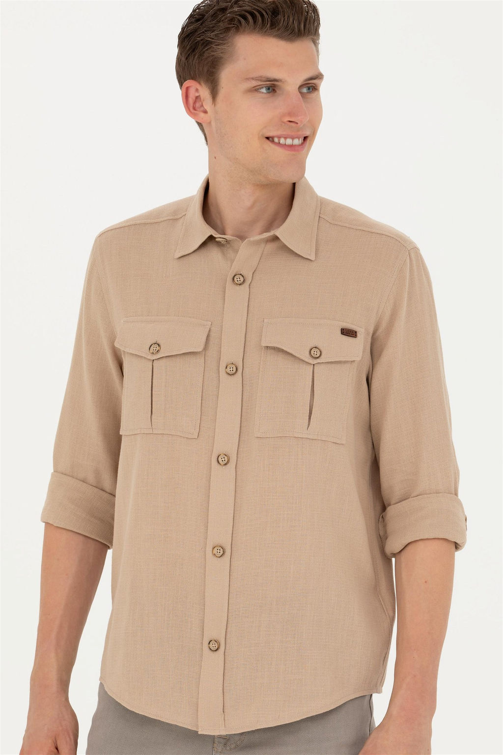 Мужская рубашка песочного цвета с длинным рукавом - U.s. polo assn фото 3