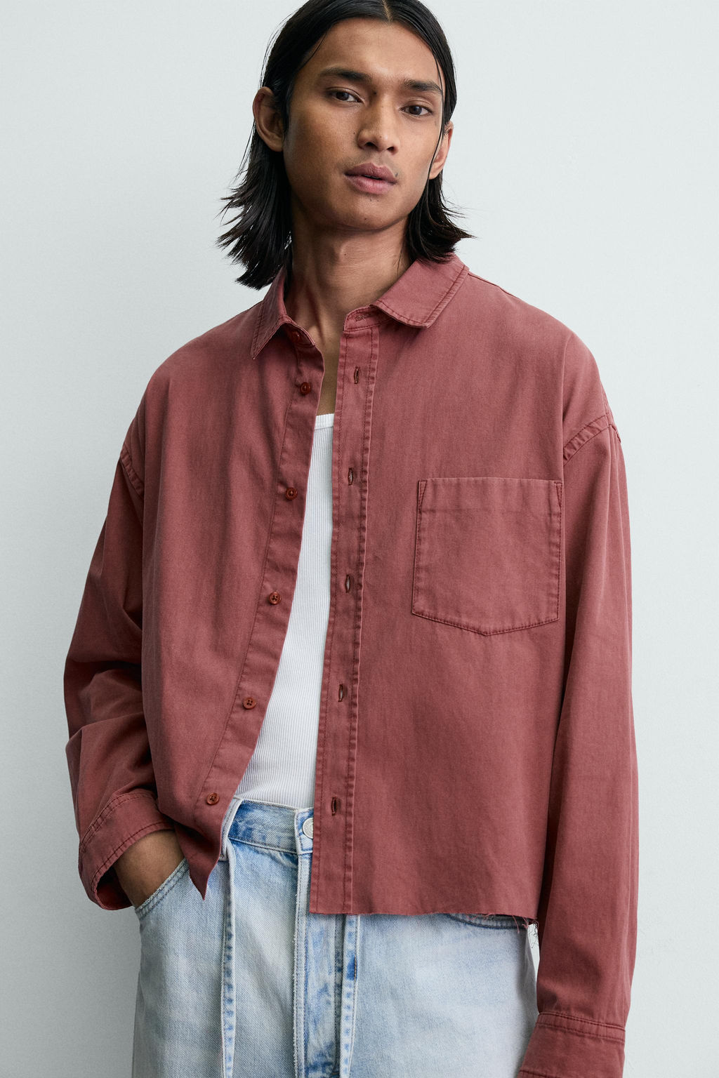 CAMISA BOXY FIT LAVADA / Rojizo - Zara фото 5