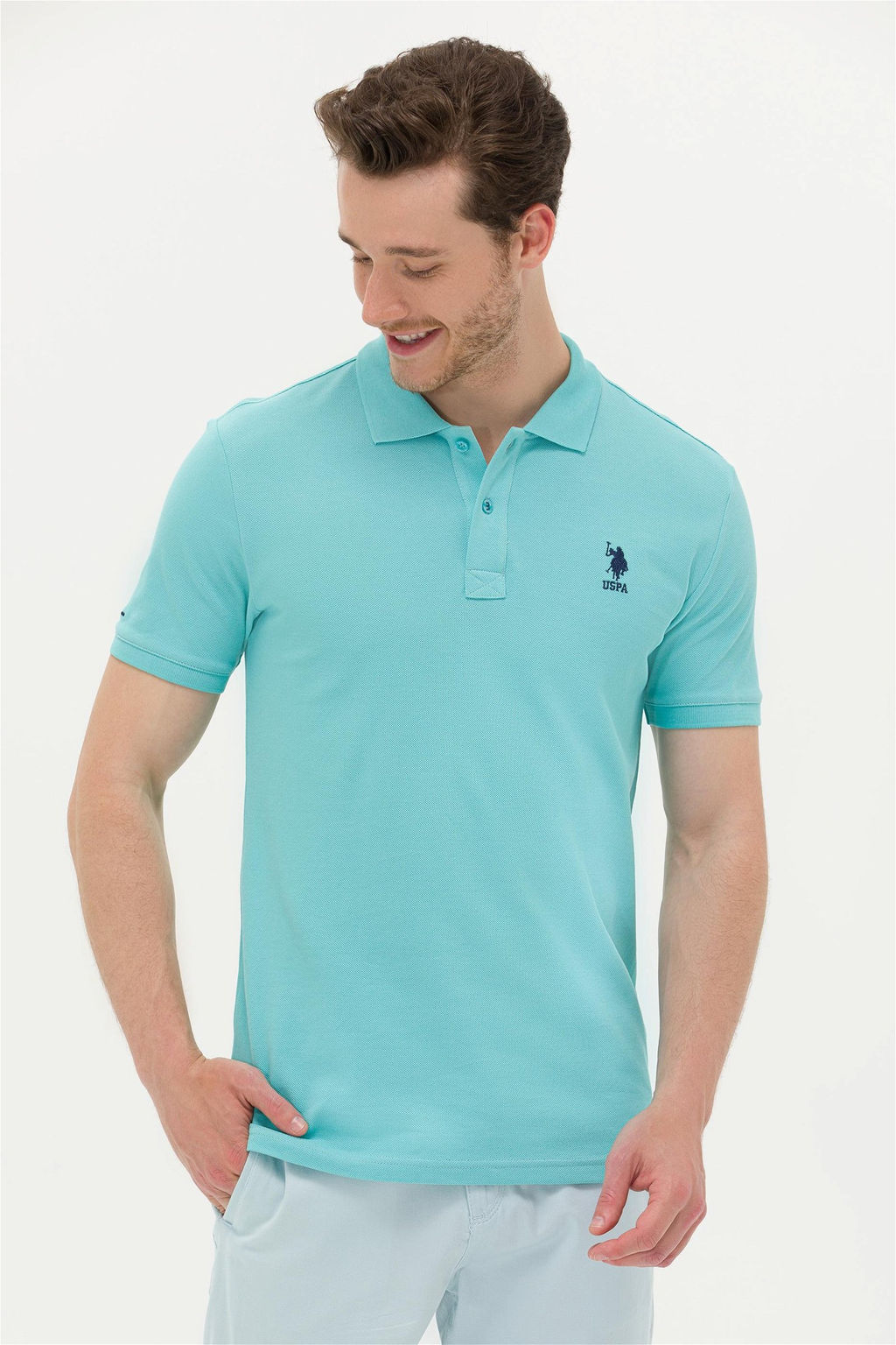 U. S. Polo Assn Мужская мятная базовая футболка с воротником-поло - U.s. polo assn фото 9