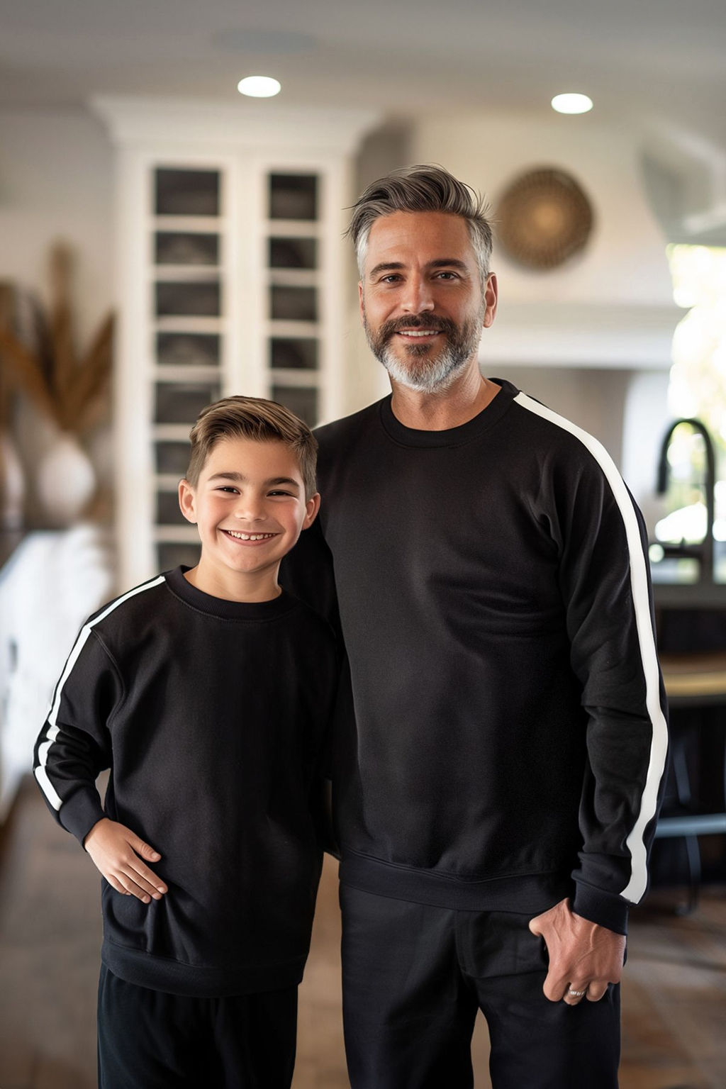 Siyah Erkek Cocuk Baba-Ogul Bask?l? Orme Mini Me Sweatshirt TKDAW25SW00064