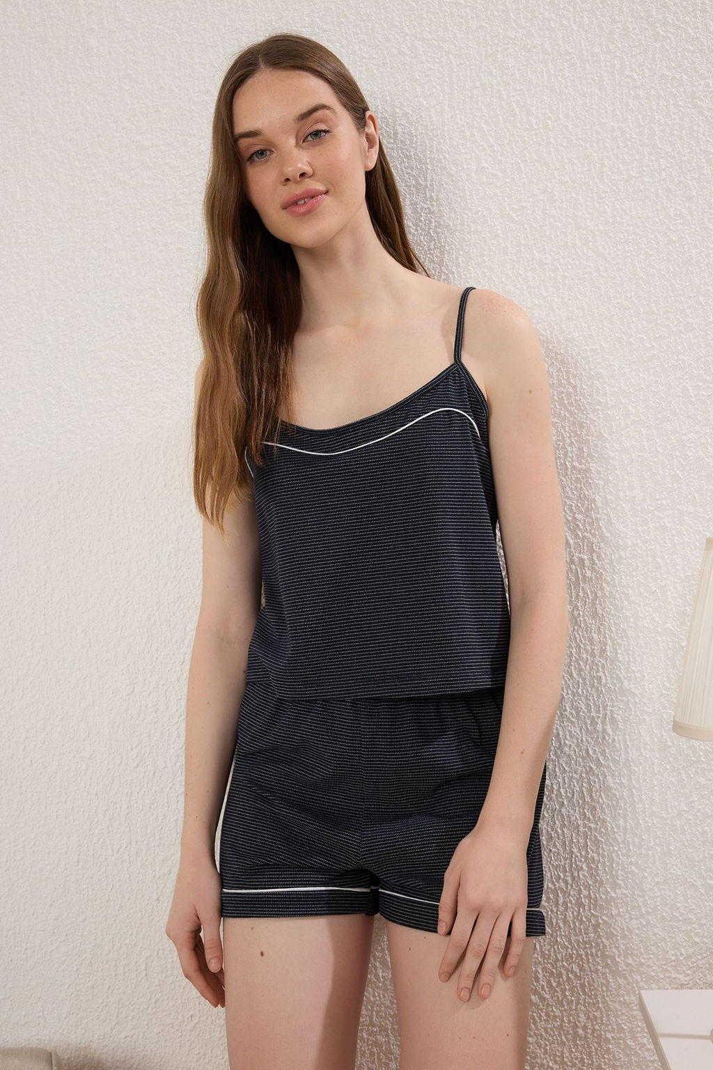 Trendyolmilla Lacivert Cizgili Biyeli Ip Ask?l? Orme Pijama Tak?m? THMSS25PT00388  фото 2