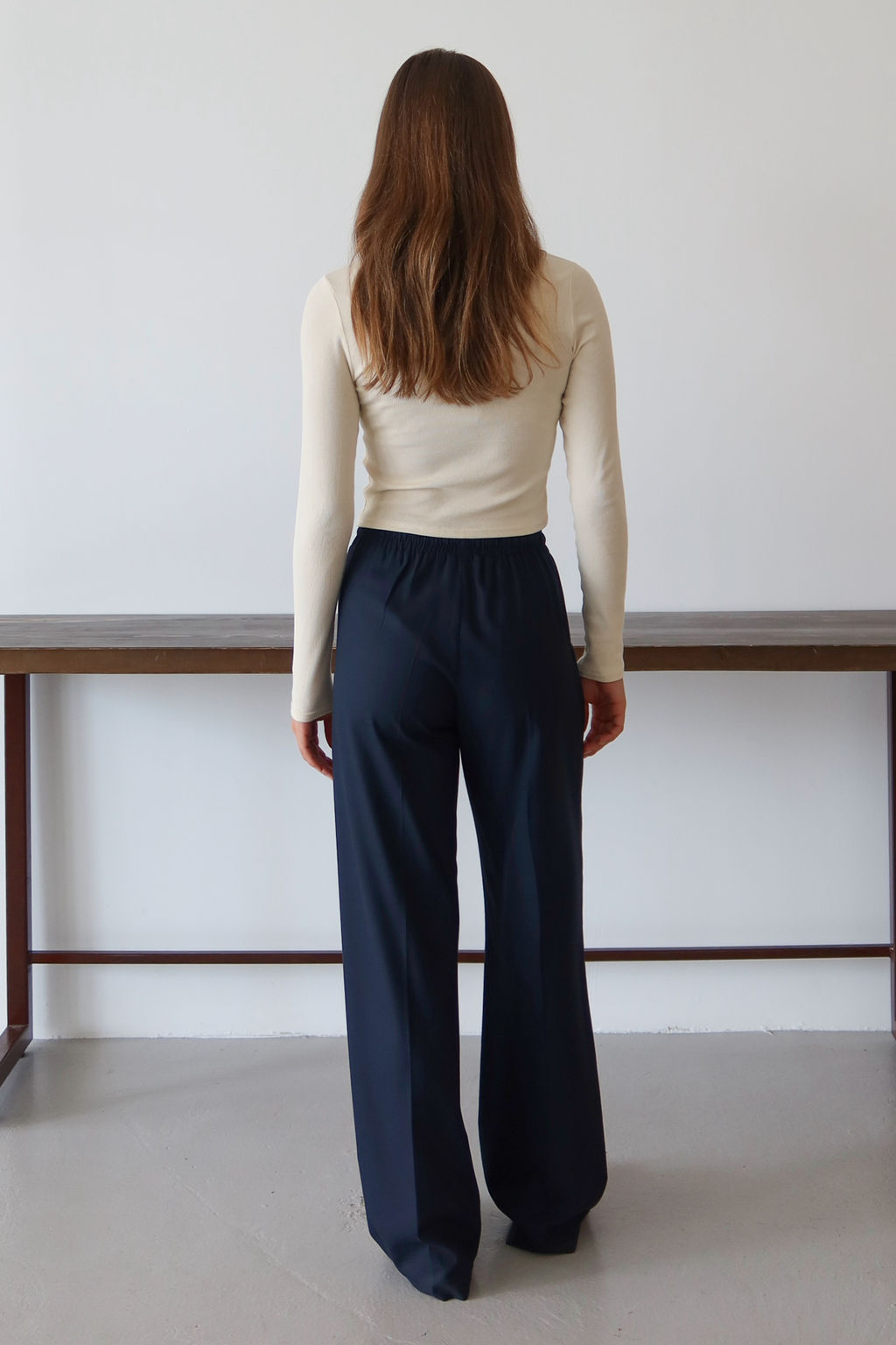 Lacivert Nervurlu Genis Paca Uzun Dokuma Pantolon TWOAW26PL00111