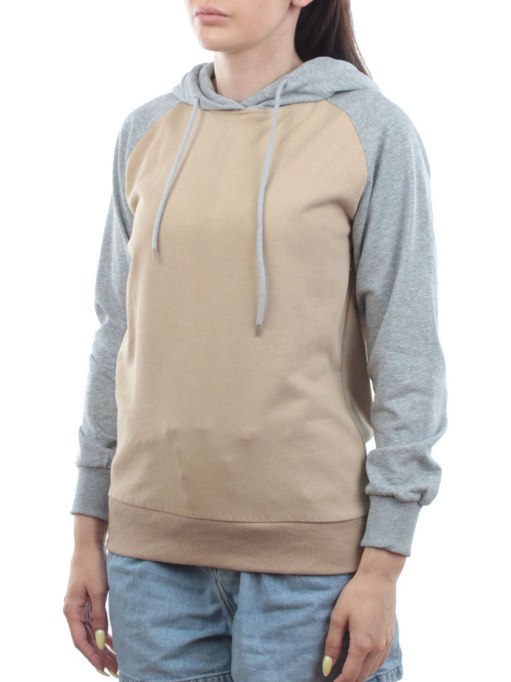 E103 BEIGE/GRAY Толстовка женская (хлопок 90%, полиэстер 10%)