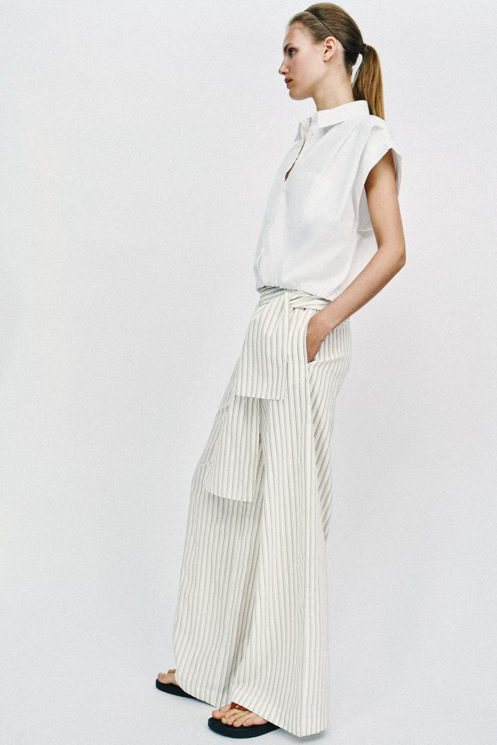 PANTAL?N ANCHO RAYAS PA?UELO / Crudo / Marr?n - Zara фото 5